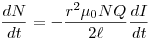 \frac{dN}{dt}=-\frac{r^2\mu_0NQ}{2\ell}\frac{dI}{dt}