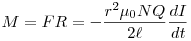 M=FR=-\frac{r^2\mu_0NQ}{2\ell}\frac{dI}{dt}