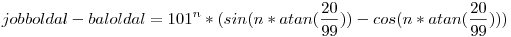 jobb oldal-bal oldal=101^n*(sin(n*atan(\frac {20}{99}))-cos(n*atan(\frac {20}{99})))