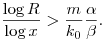 \frac{\log R}{\log x}>\frac{m}{k_0}\frac{\alpha}{\beta}.