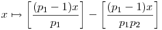 x\mapsto\left[\frac{(p_1-1)x}{p_1}\right]-\left[\frac{(p_1-1)x}{p_1p_2}\right]