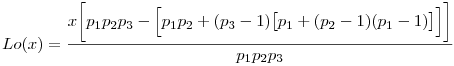 Lo(x)=\frac{x\bigg[p_1p_2p_3-\Big[p_1p_2+(p_3-1)\big[p_1+(p_2-1)(p_1-1)\big]\Big]\bigg]}{p_1p_2p_3}