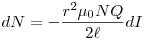 dN=-\frac{r^2\mu_0NQ}{2\ell}dI