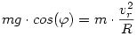 mg\cdot cos(\varphi)=m\cdot \frac{v^2_r}{R}