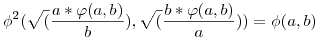 \phi^2(\sqrt(\frac{a*\varphi(a,b)}b),
\sqrt(\frac{b*\varphi(a,b)}a))=\phi(a,b)