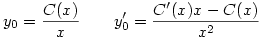 y_0=\frac{C(x)}{x} \qquad y_0'=\frac{C'(x)x-C(x)}{x^2}