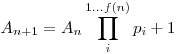 A_{n+1} = A_n \prod_{i}^{1\dots f(n)}p_i +1