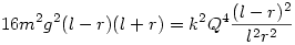 16m^2g^2(l-r)(l+r)=k^2Q^4\frac{(l-r)^2}{l^2r^2}