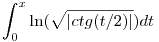 \int_0^x \ln(\sqrt{|ctg(t/2)|}) dt