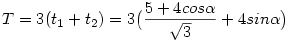T=3(t_1+t_2)=3\big(\frac{5+4cos\alpha}{\sqrt3}+4sin\alpha\big)