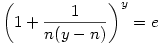 \left(1 + \frac 1 {n(y-n)} \right)^y = e