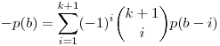 -p(b)=\sum_{i=1}^{k+1}(-1)^i\binom{k+1}{i}p(b-i)