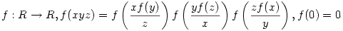 f:R\to R, f(xyz)=f\left(\frac{xf(y)}{z}\right)f\left(\frac{yf(z)}{x}\right)f\left(\frac{zf(x)}{y}\right),f(0)=0