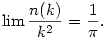 \lim\frac{n(k)}{k^2}=\frac1\pi.