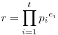 r=\prod _{i=1}^t {p_i}^{e_i}