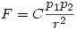 F=C\frac{p_1p_2}{r^2}