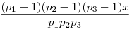 \frac{(p_1-1)(p_2-1)(p_3-1)x}{p_1p_2p_3}
